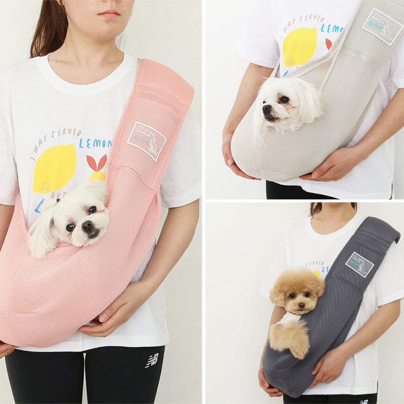 Its Dog - Pet Kangaroo Mesh Sling Bag - Beige [2 Sizes]