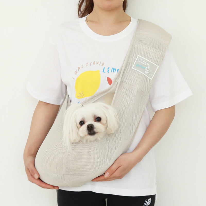 Its Dog - Pet Kangaroo Mesh Sling Bag - Beige [2 Sizes]